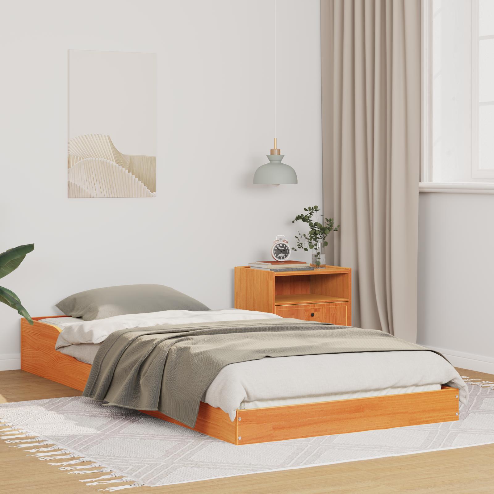 Platform sengestel - voks brun 100 × 210 cm i massiv fyrretræ