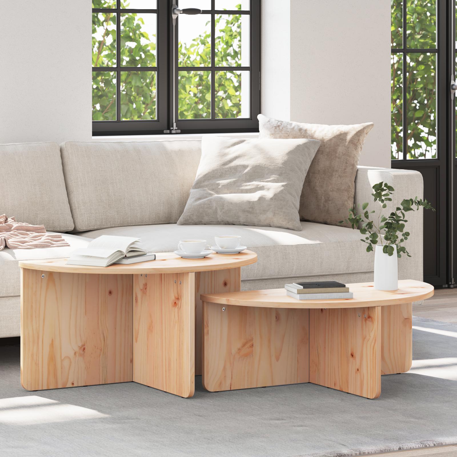 Sofabord 2 stk Naturfarvet 79 x 39.5 x 40 cm Massivt fyrretræ