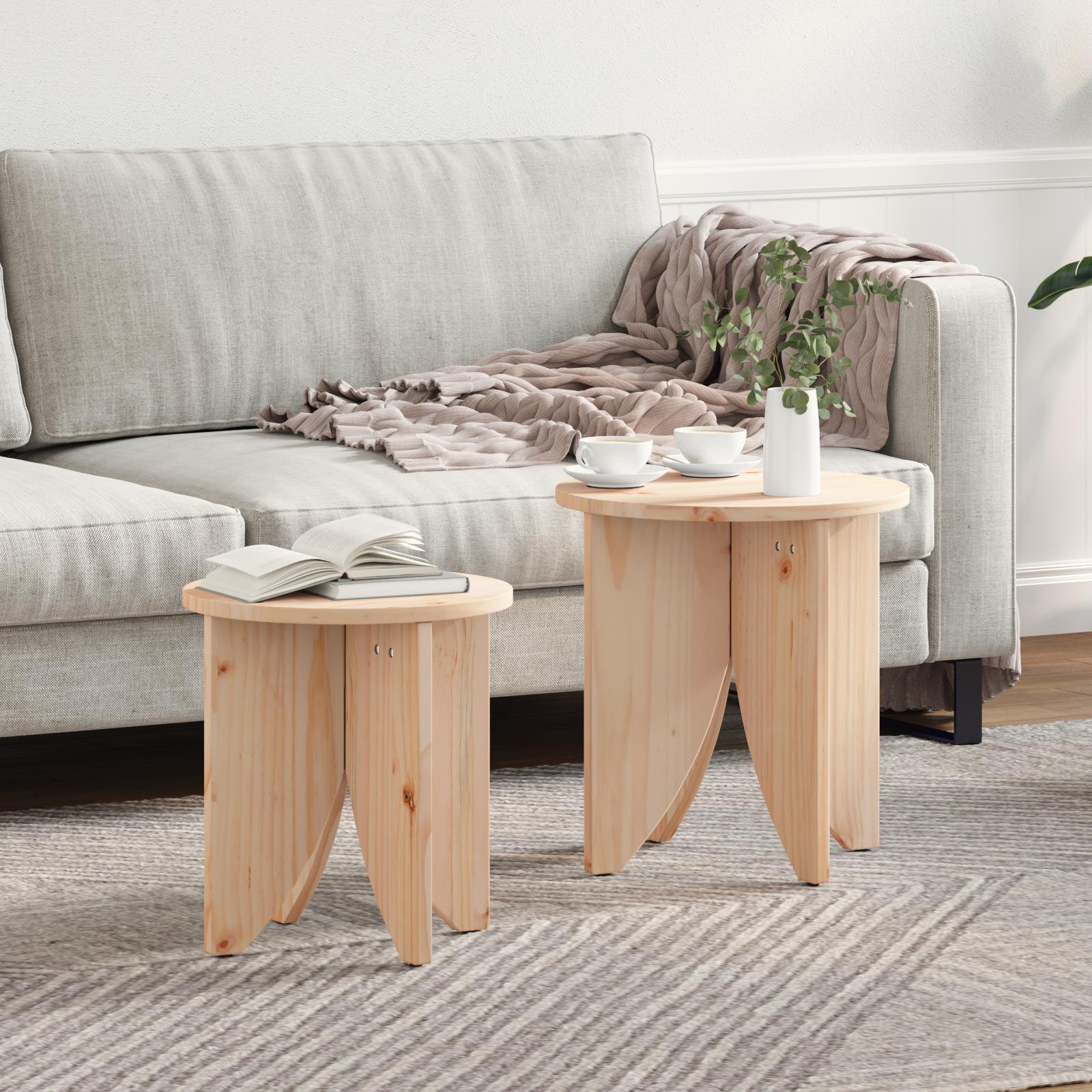 Sofabord 2 stk Naturfarvet 41,5 x 41,5 x 44 cm Massivt fyrretræ
