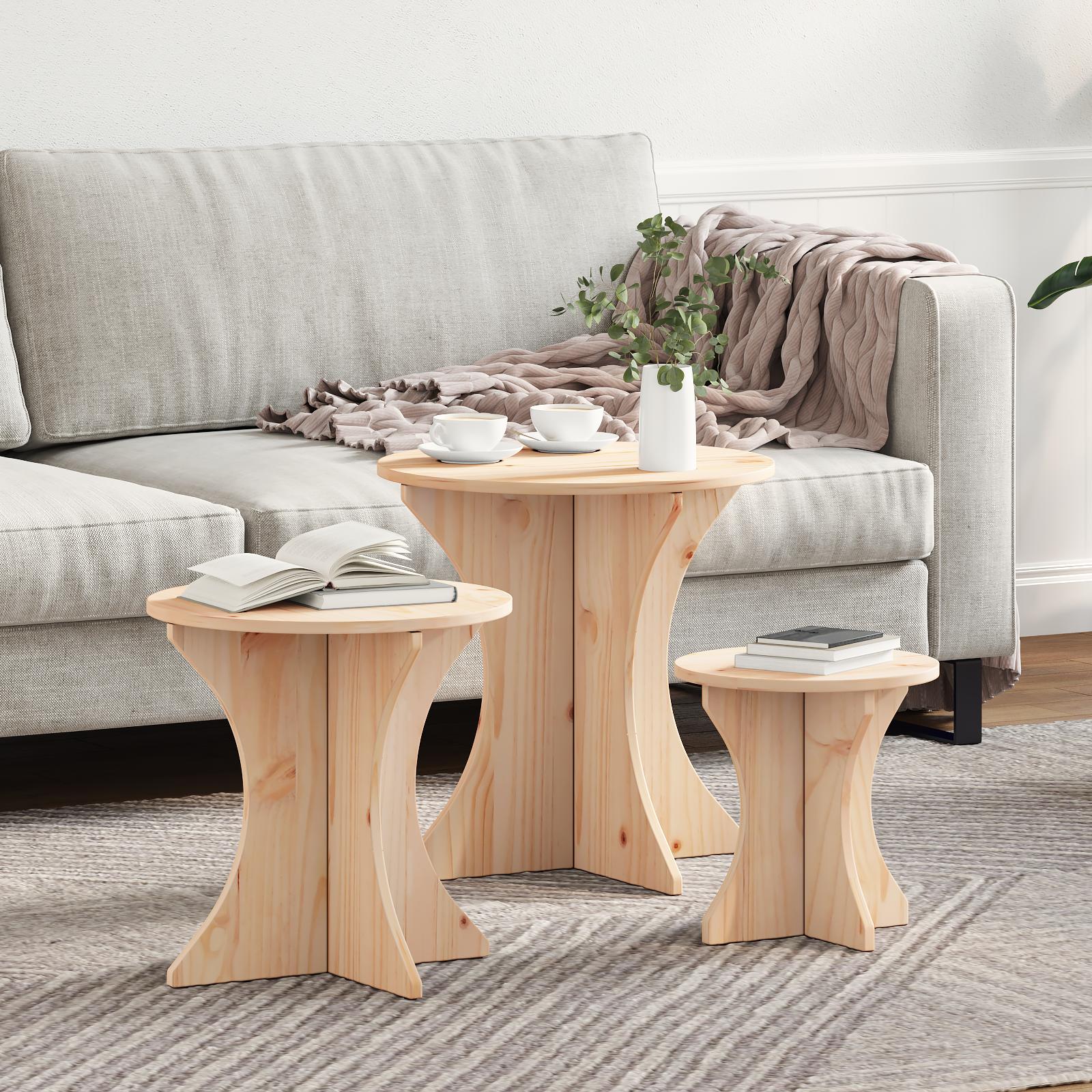 Sofabord 3 stk Naturfarvet 46 x 46 x 47 cm Massivt fyrretræ