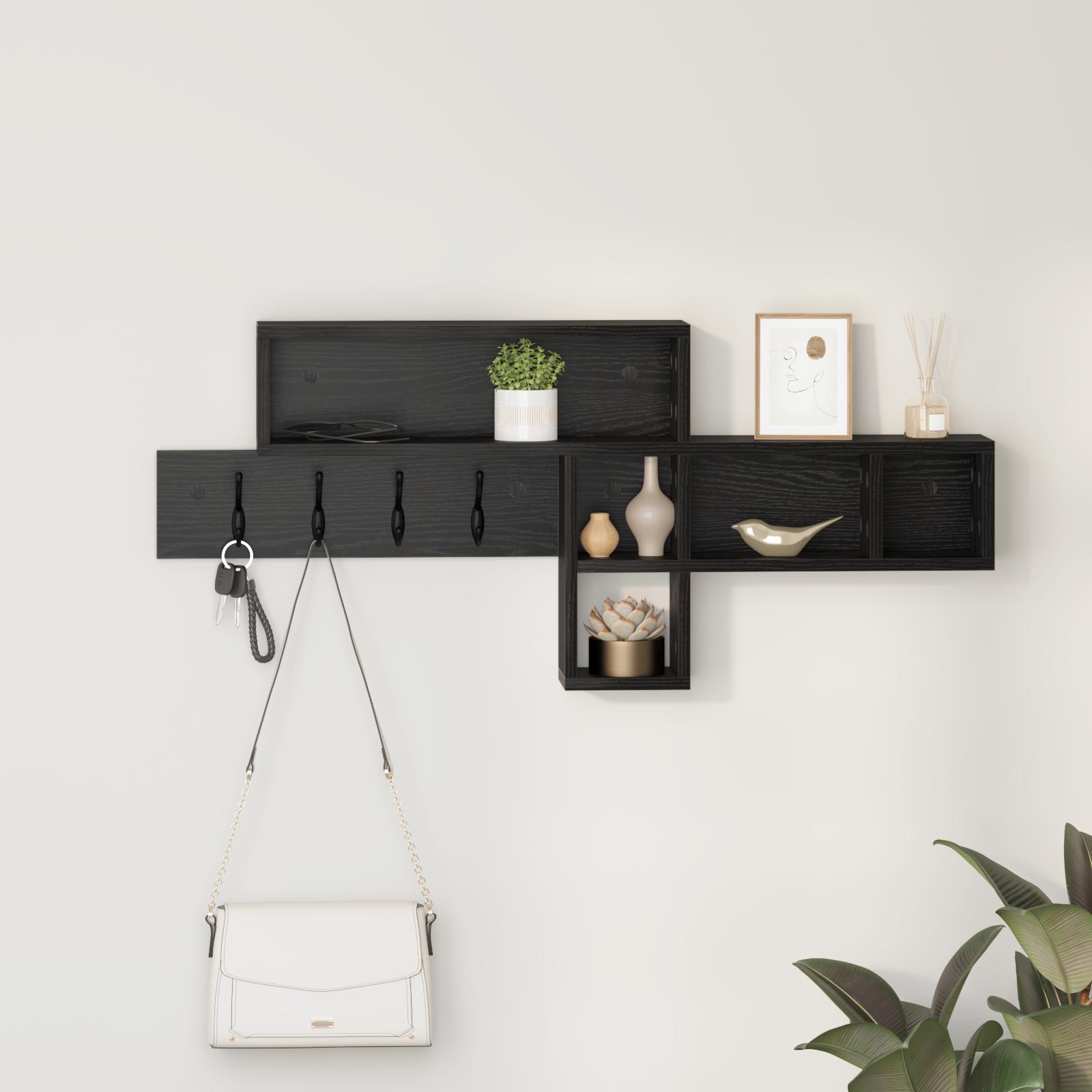 Vægmonteret Jakkeholder med hylde Sort eg 100 x 12 x 43.5 cm