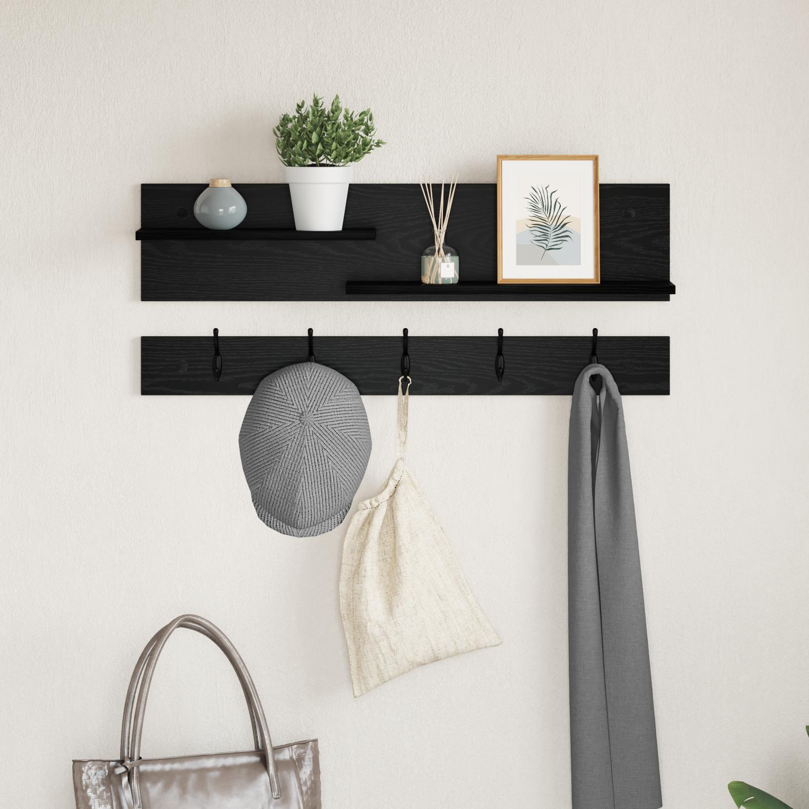 Vægmonteret Jakkeholder Sort eg 90 x 15 x 36 cm Konstrueret træ