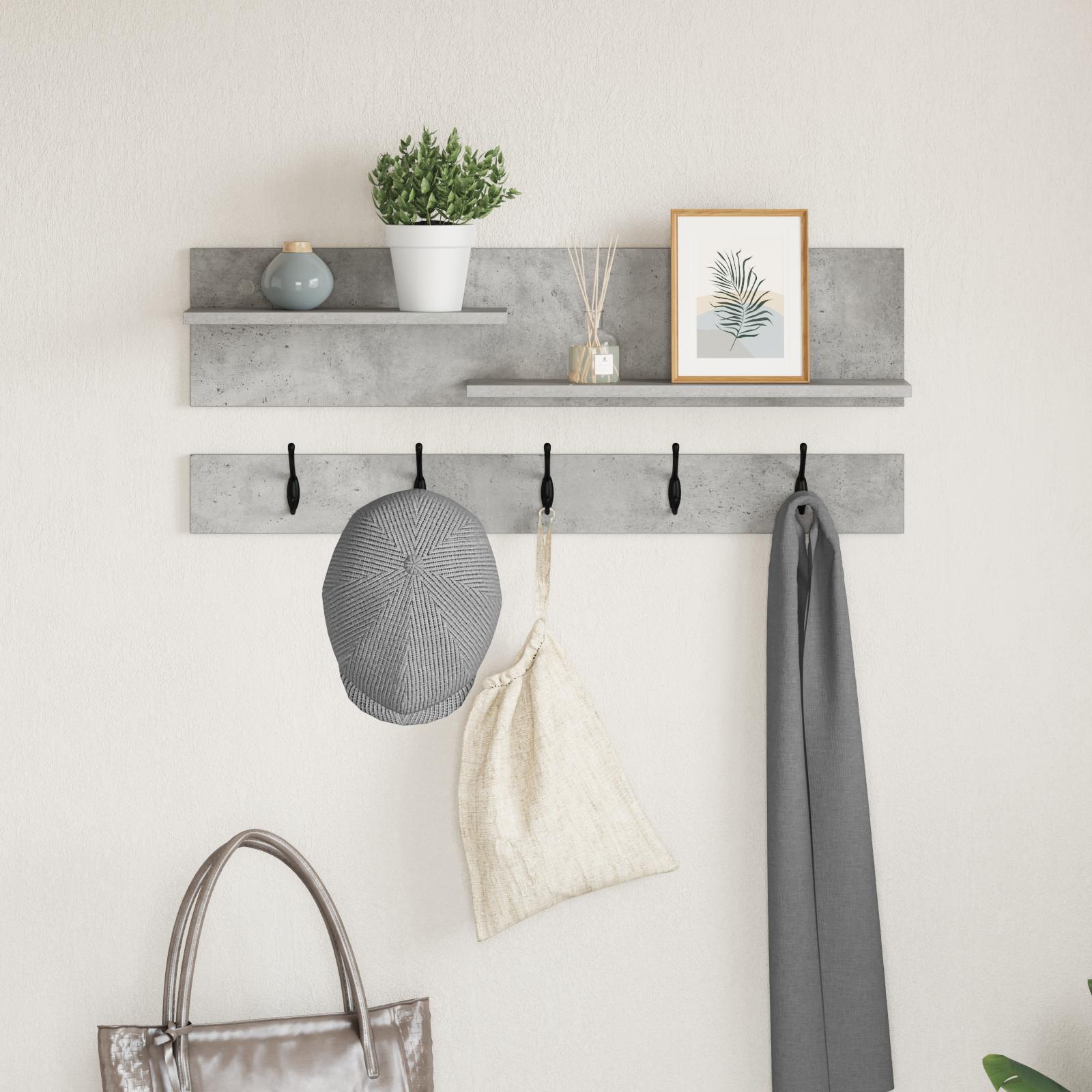 Vægmonteret Jakkeholder med hylde Betongrå 90 x 15 x 36 cm