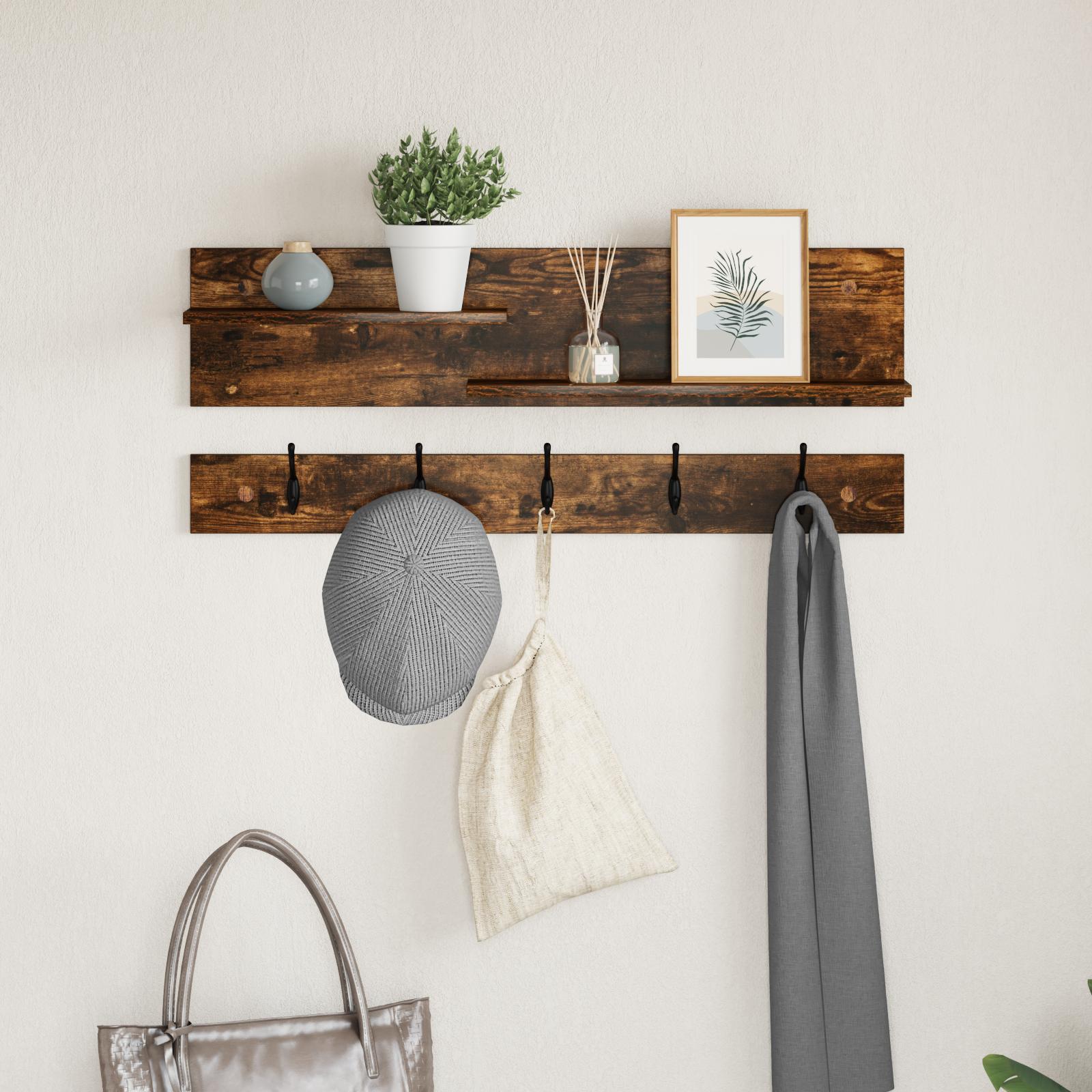 Vægmonteret Jakkeholder med hylde Røget eg 90 x 15 x 36 cm
