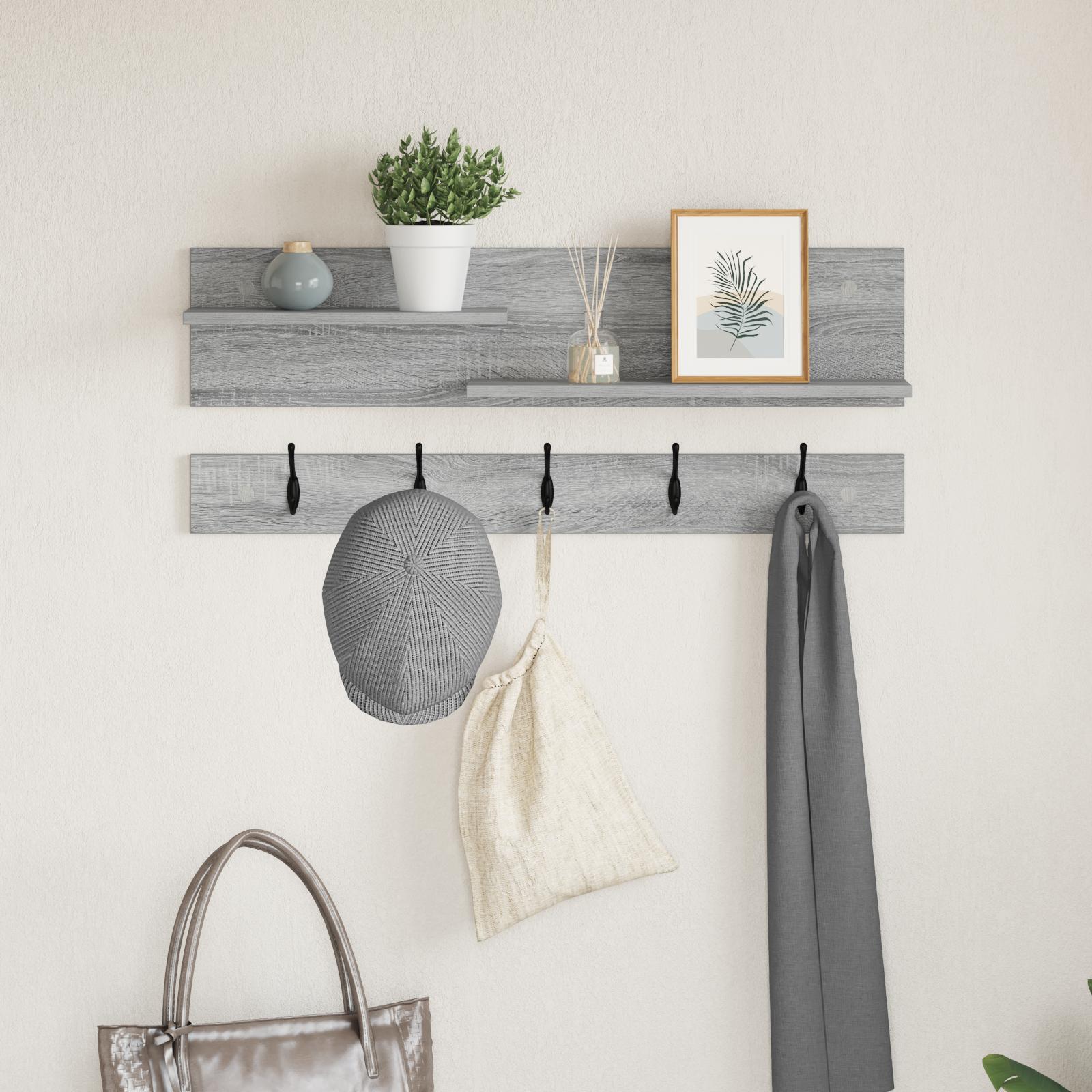 Vægmonteret Jakkeholder med hylde Grå sonoma-eg 90 x 15 x 36 cm