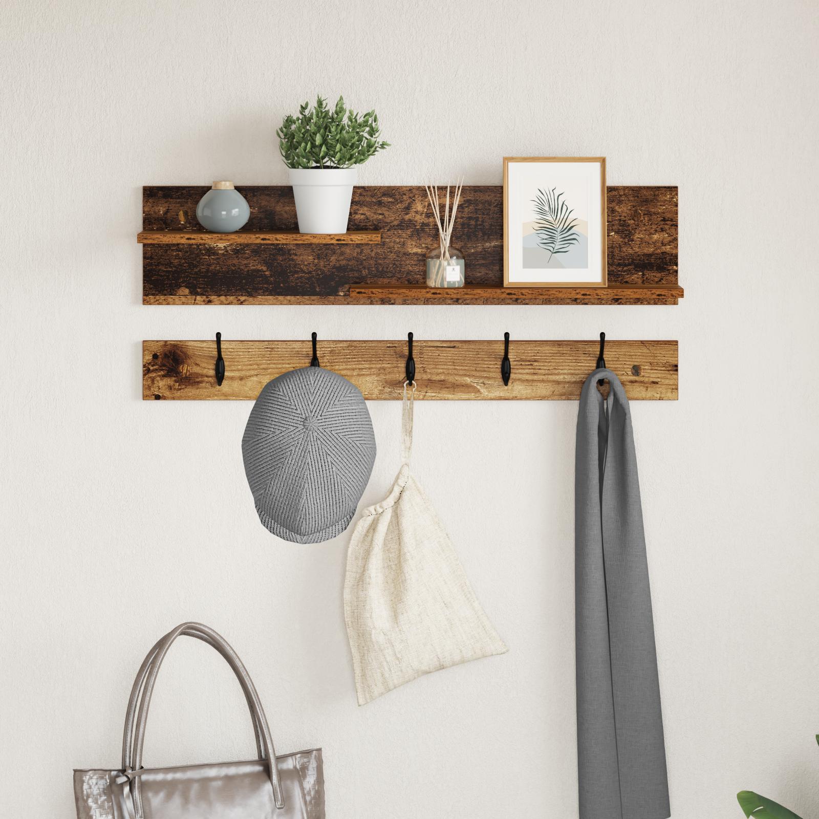 Vægmonteret Jakkeholder med hylde Gammelt træ 90 x 15 x 36 cm