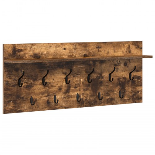Vægmonteret knagerække med hylde - røget eg, 100 x 40 x 12 cm