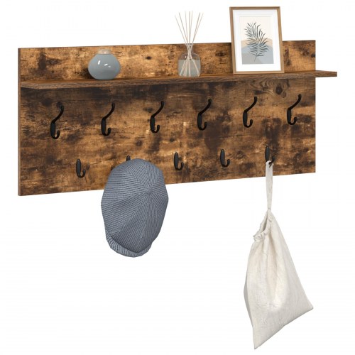 Vægmonteret knagerække med hylde - røget eg, 100 x 40 x 12 cm