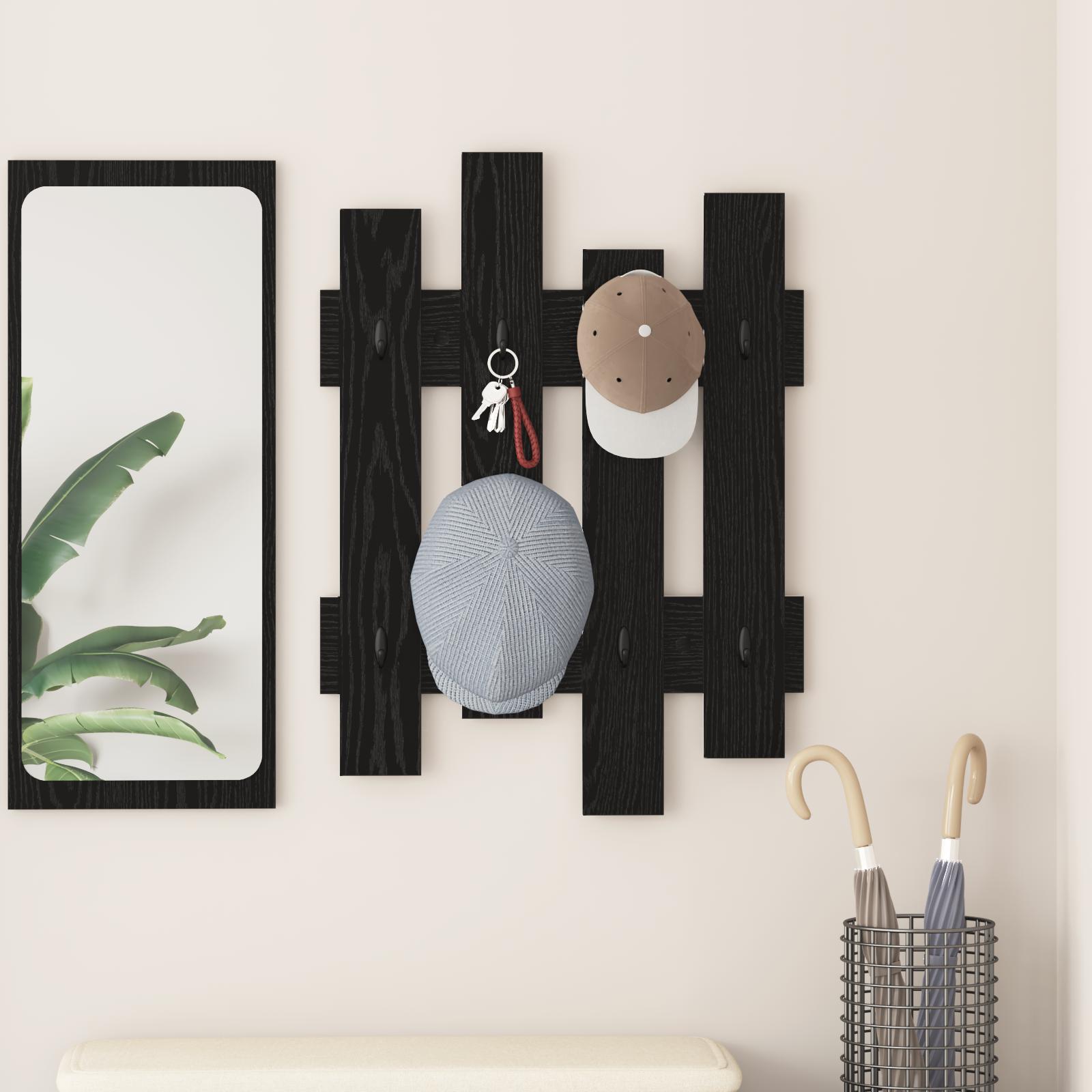 Vægmonteret Jakkeholder Sort eg 60 x 3 x 82 cm Konstrueret træ
