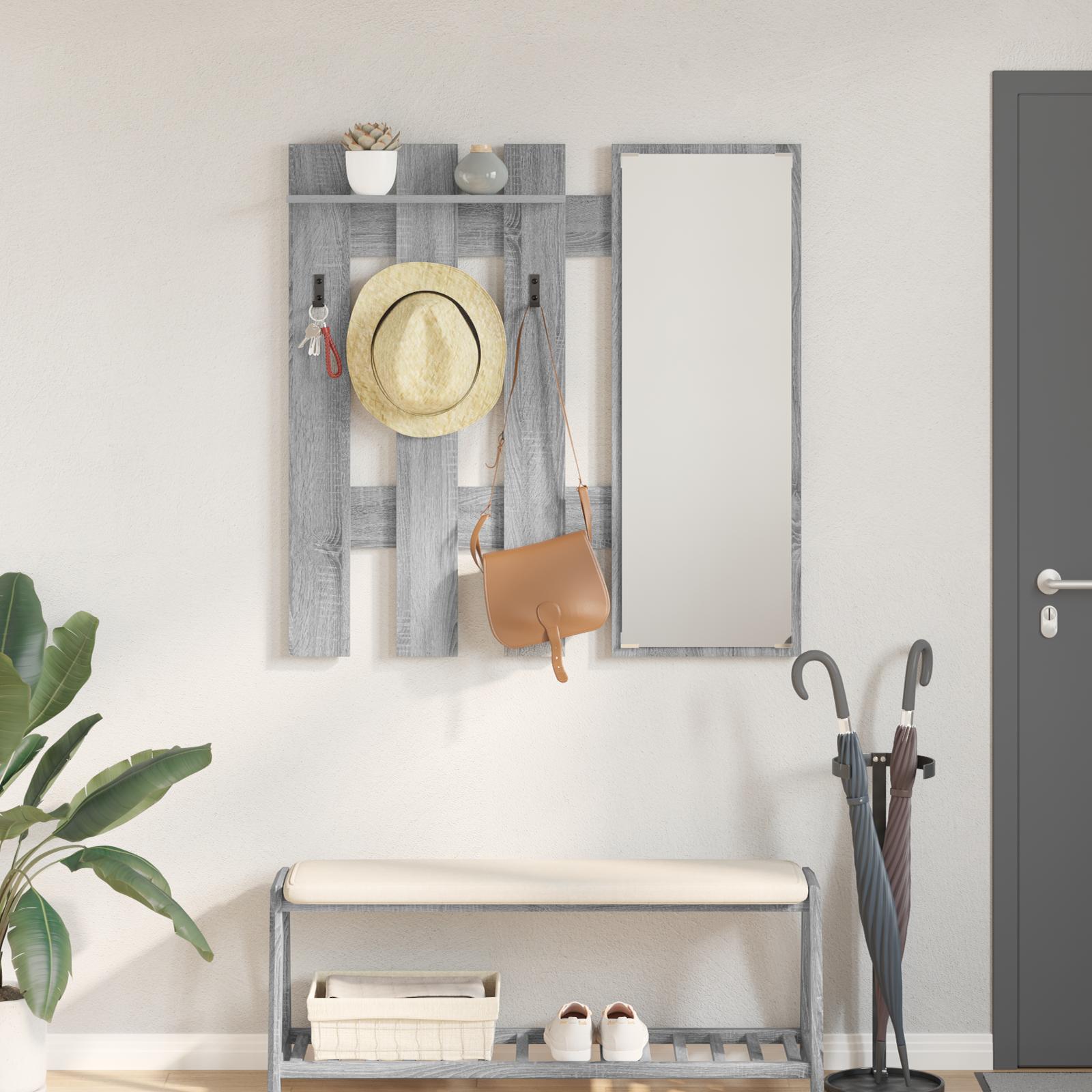 Vægmonteret Jakkeholder med spejl Grå sonoma 100 x 10 x 100 cm