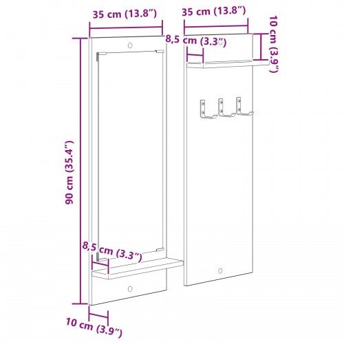 Vægmonteret Jakkeholder Hvid 70 x 10 x 90 cm Konstrueret træ