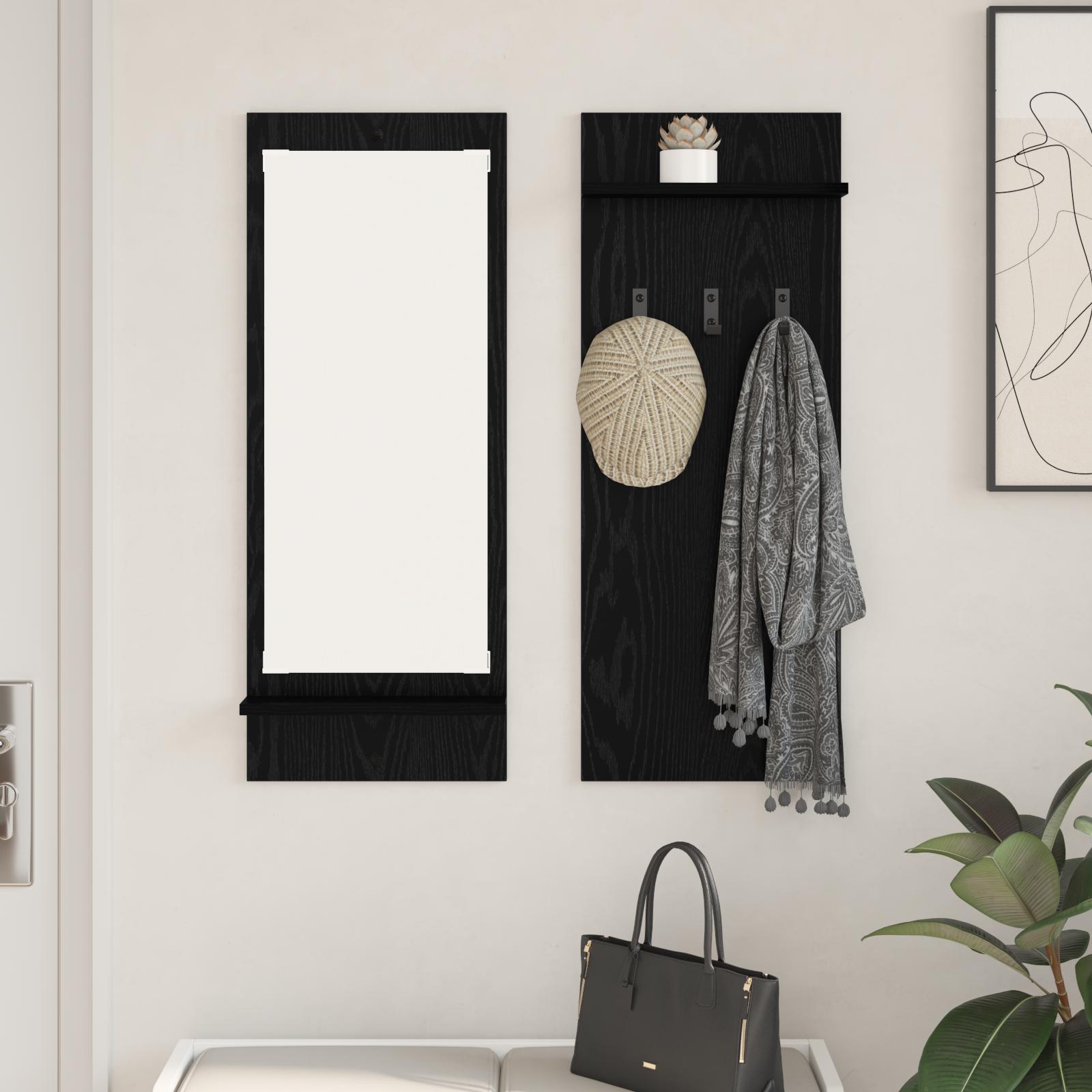 Vægmonteret Jakkeholder Sort eg 70 x 10 x 90 cm Konstrueret træ