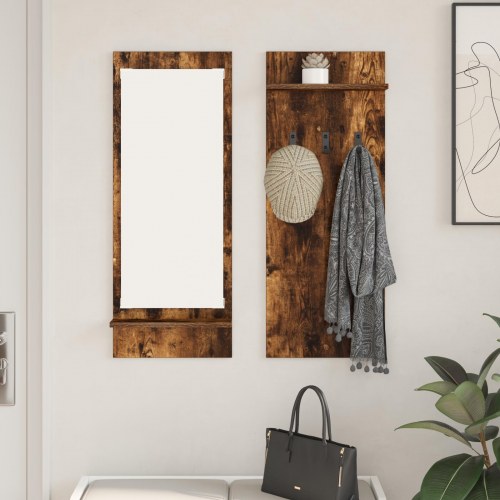 Vægmonteret knagerække med hylder - røget eg, 70 x 10 x 90 cm