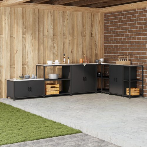 Køkkenopbevaringshylde med hylde med opbevaring Sort Stål