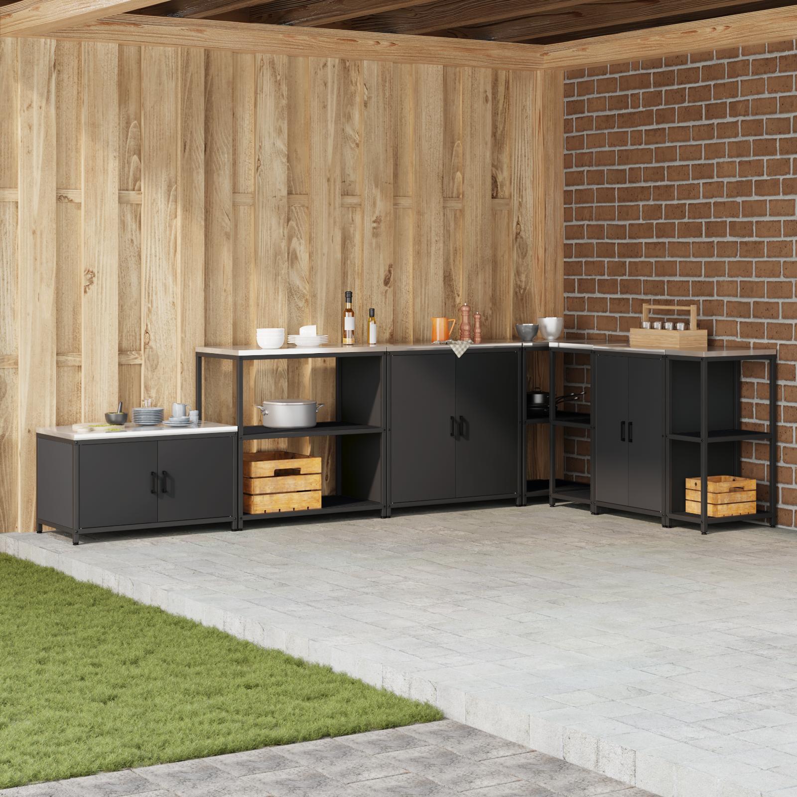 Køkkenopbevaringshylde med hylde med opbevaring Sort Stål