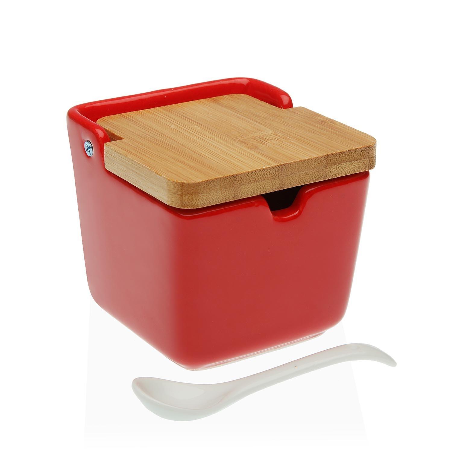 Versa sukkerskål med låg i keramik 8,8 × 10,3 × 8,8 cm - rød
