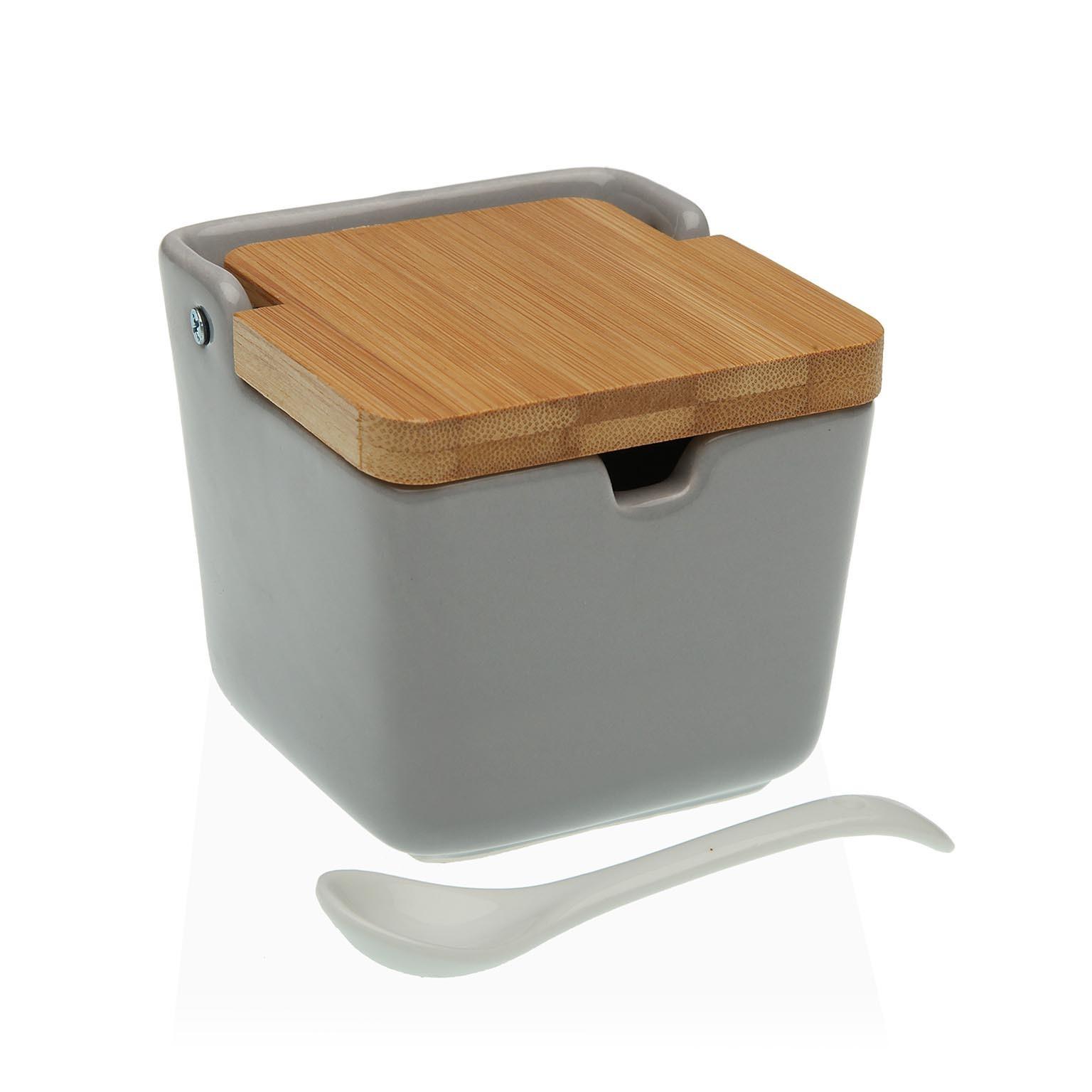 Versa sukkerskål med låg i keramik 8,8 × 10,3 × 8,8 cm - grå