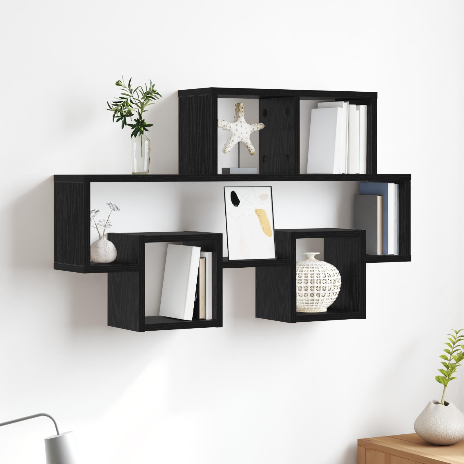Væghylde med hylde Sort eg 82 x 15 x 51 cm Konstrueret træ