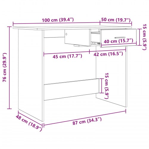 Skrivebord i sort eg med skuffe - 100 x 50 x 76 cm