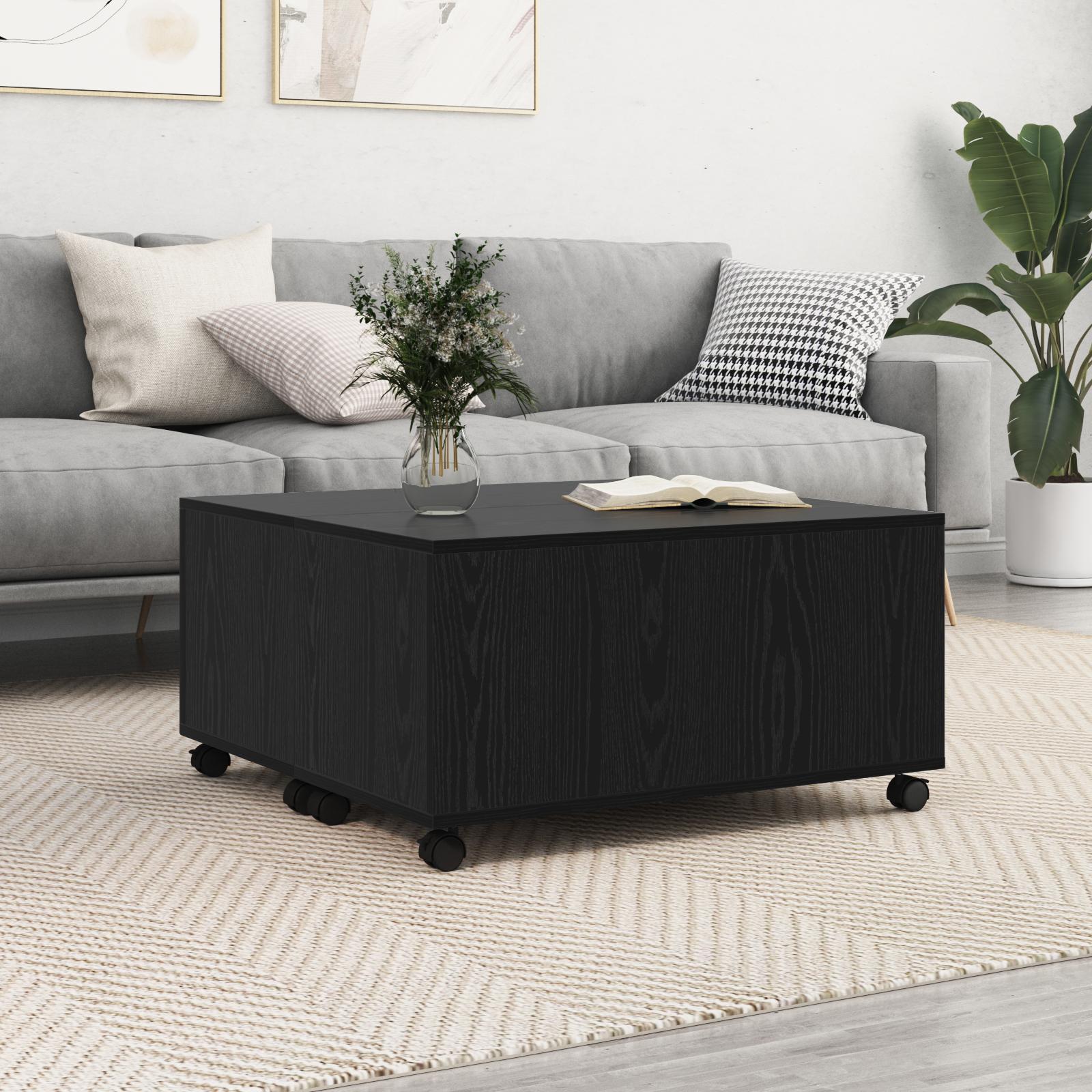 Sofabord med skuffe - sort eg, 75 × 75 × 38 cm, konstrueret træ