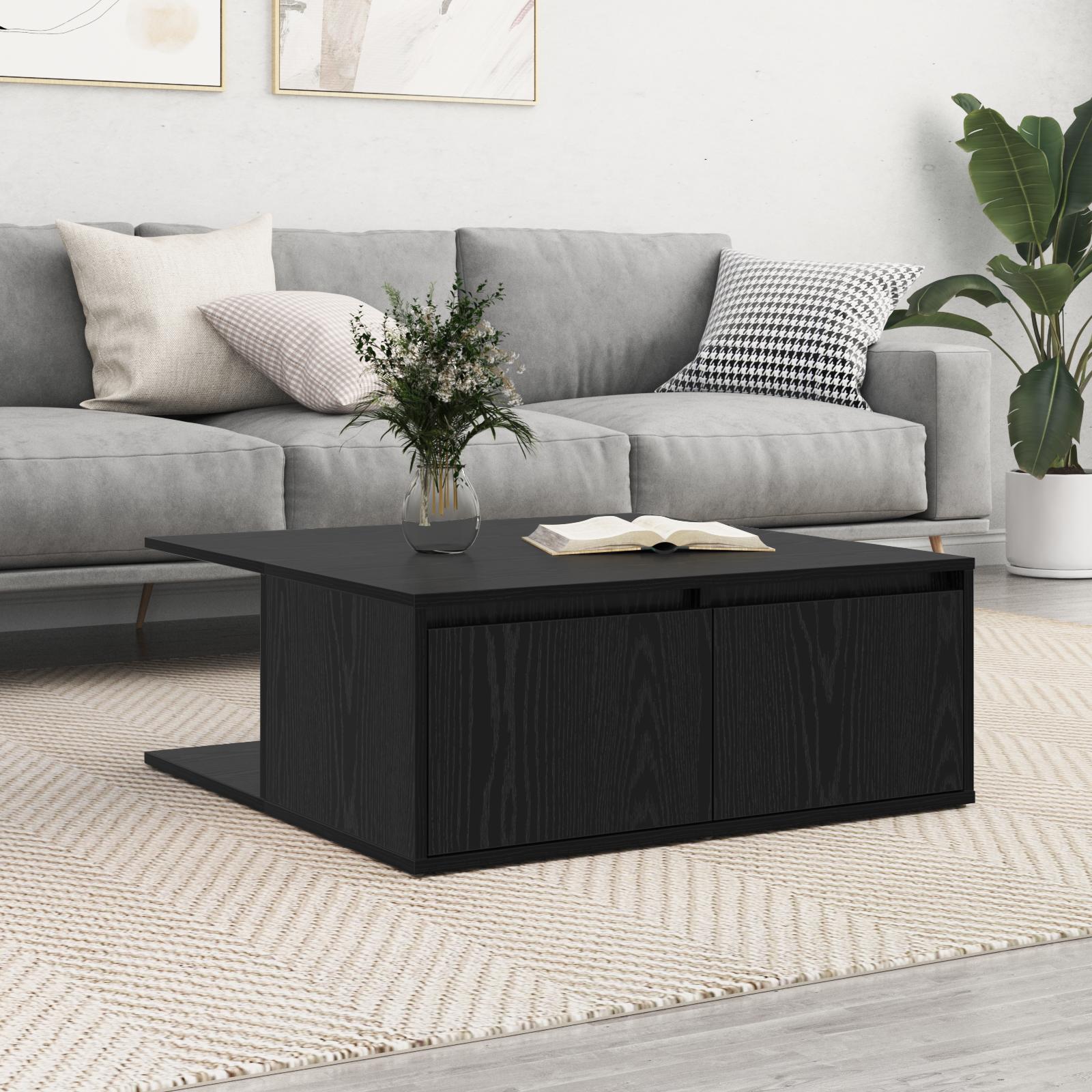 Sofabord med skuffe Sort eg 80 x 80 x 31 cm Konstrueret træ