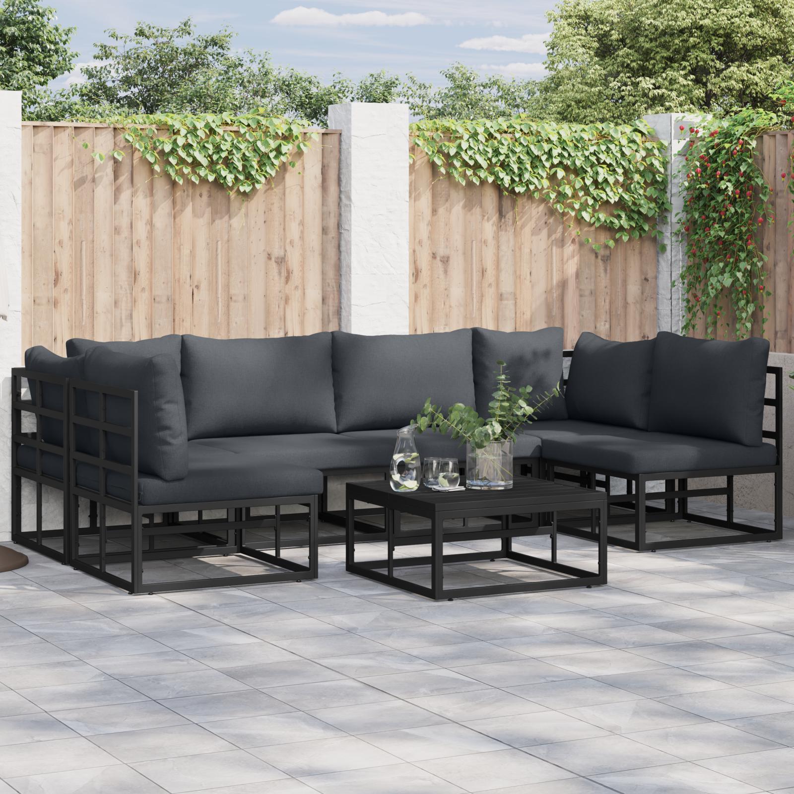 Havesofa sæt i aluminium med puder - 6 personer, sort/antracit