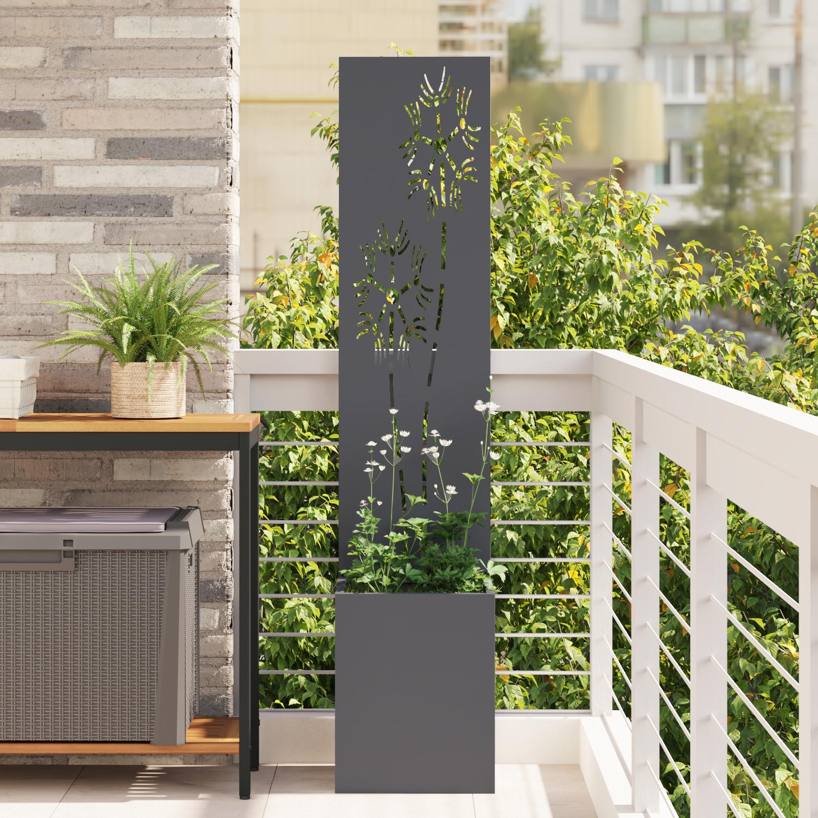 Have Privatliv Skærm Fretwork 32 X 140 Cm Koldvalset Stål - Antracit / Solsikke