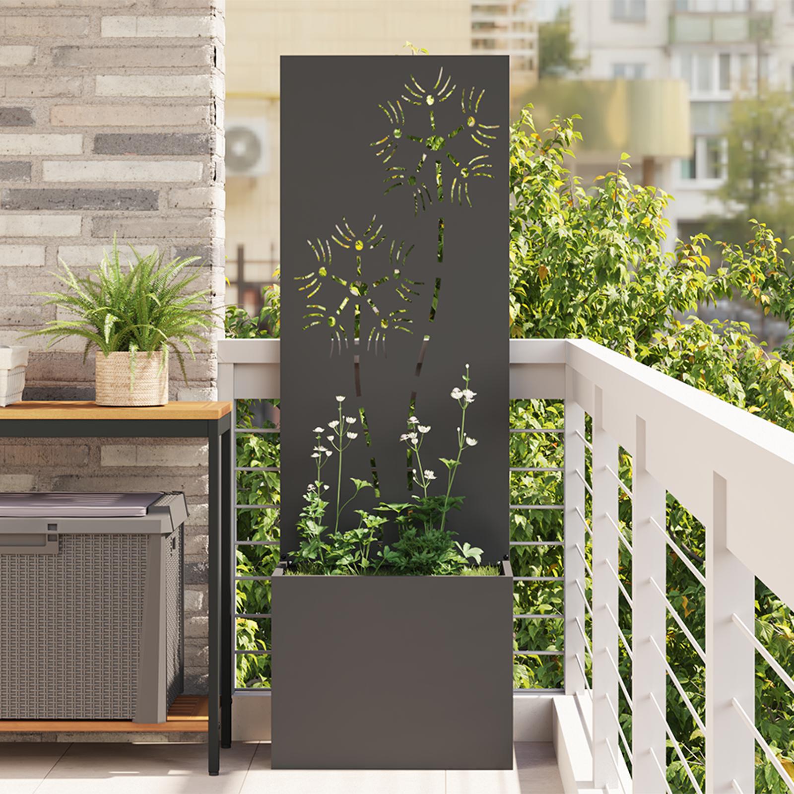 Have privatliv skærm Blomstret Sort 50 x 140 cm Koldvalset stål