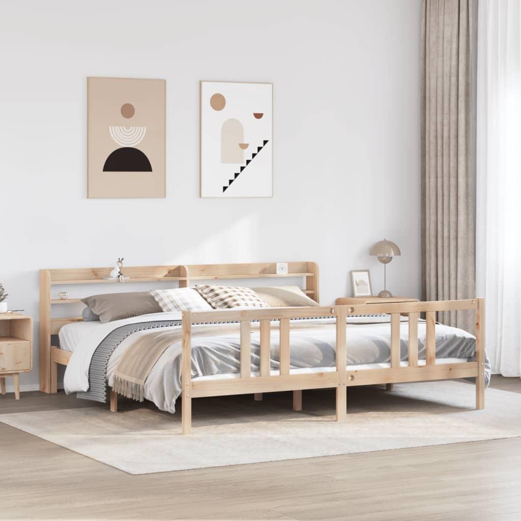 Sengeramme med sengegavl 200x200 cm massivt fyrretræ