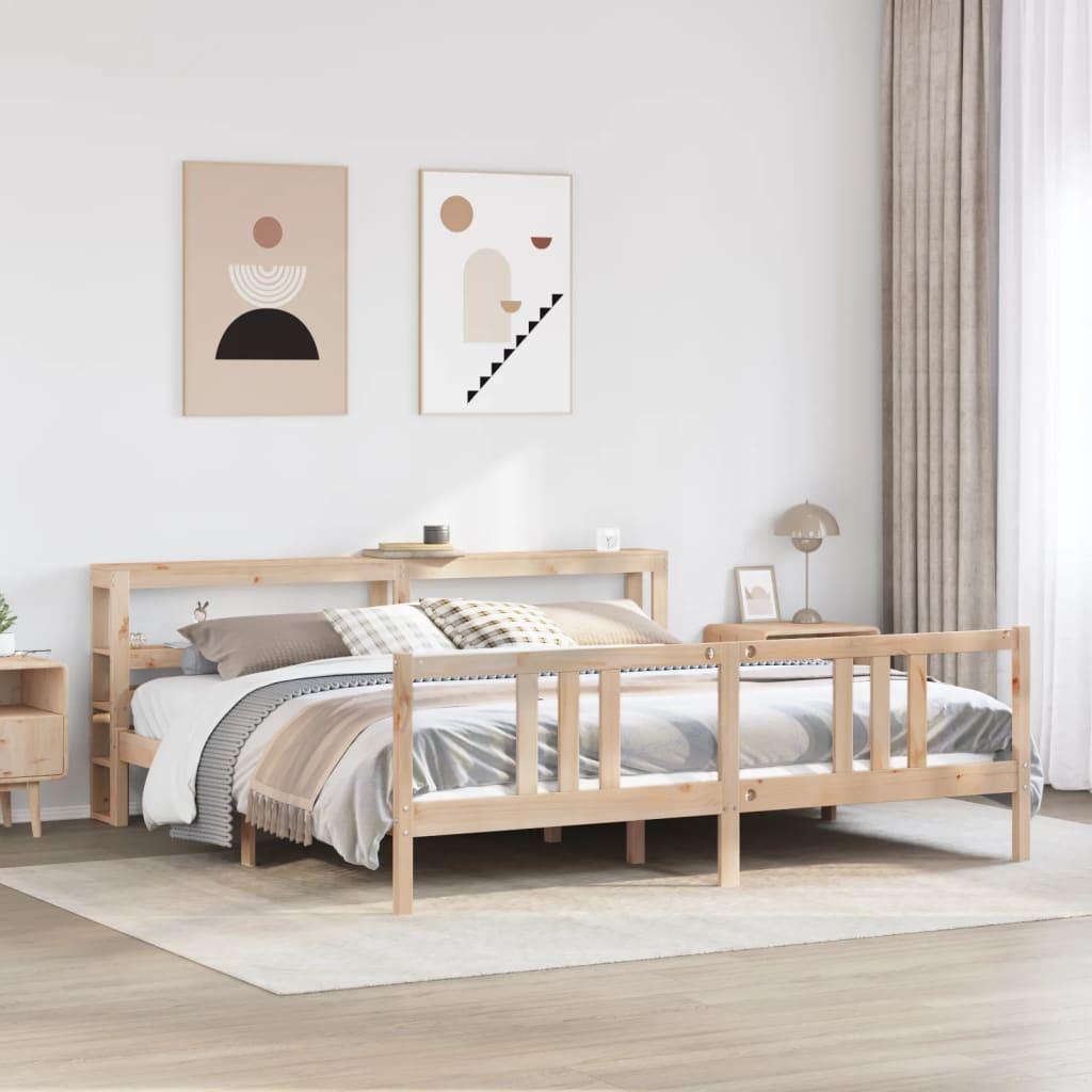 Sengeramme med sengegavl 200x200 cm massivt fyrretræ