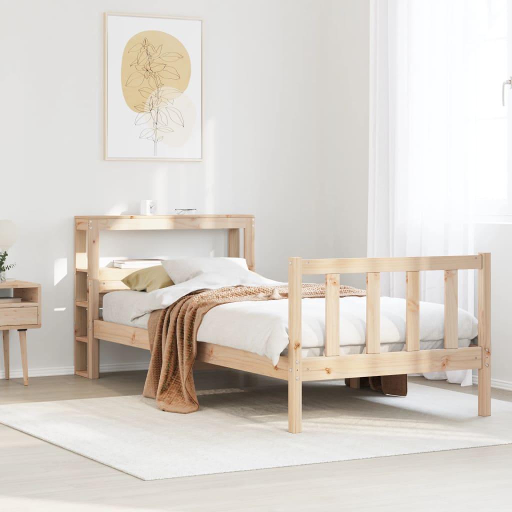 Sengeramme i massivt fyrretræ 90x190 cm med sengegavl og hylder