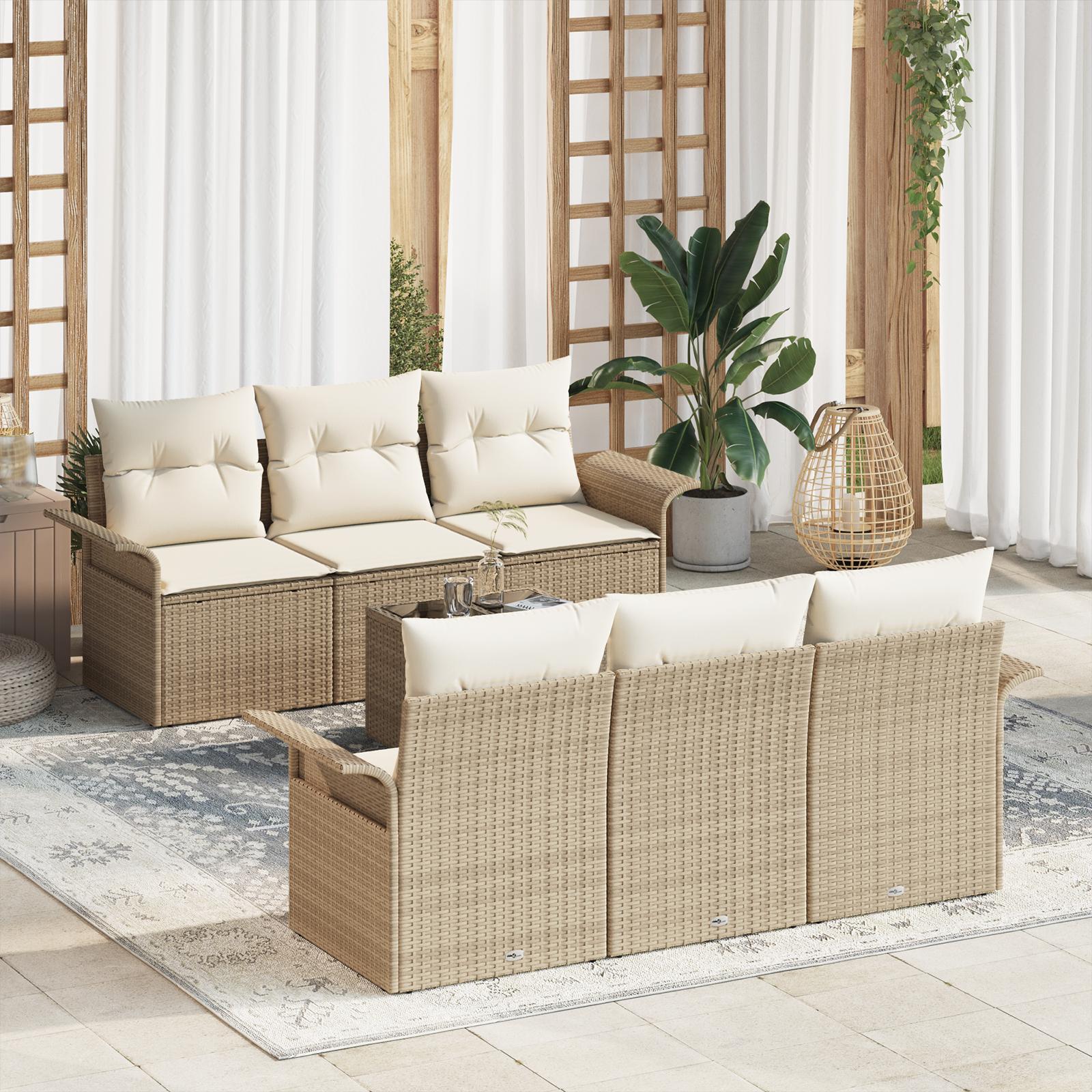 Havesofa Sæt med pude 7 stk Beige og creme 55 x 55 x 37 cm