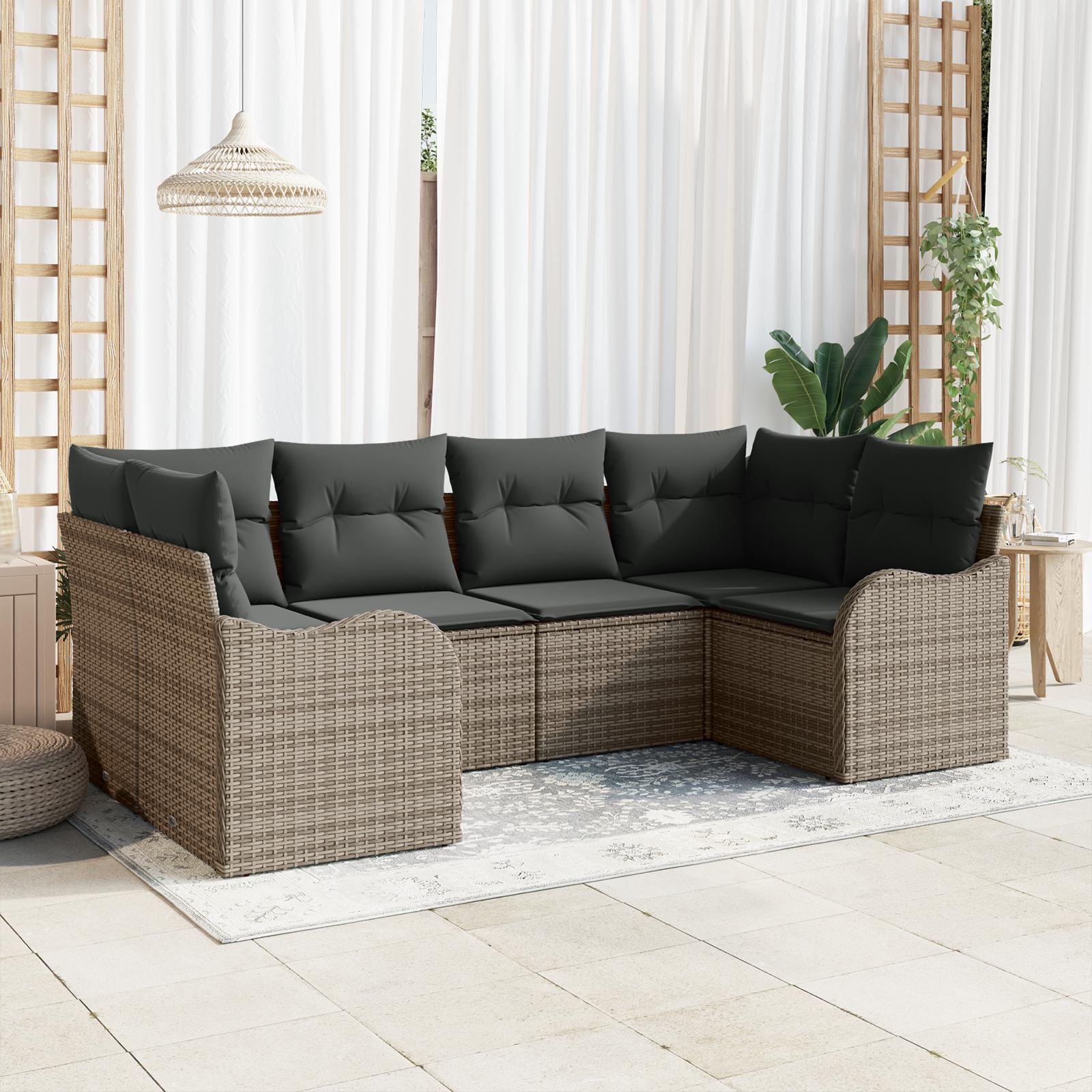 Havesofa SÃ¦t med pude 6 stk GrÃ¥ Poly rattan