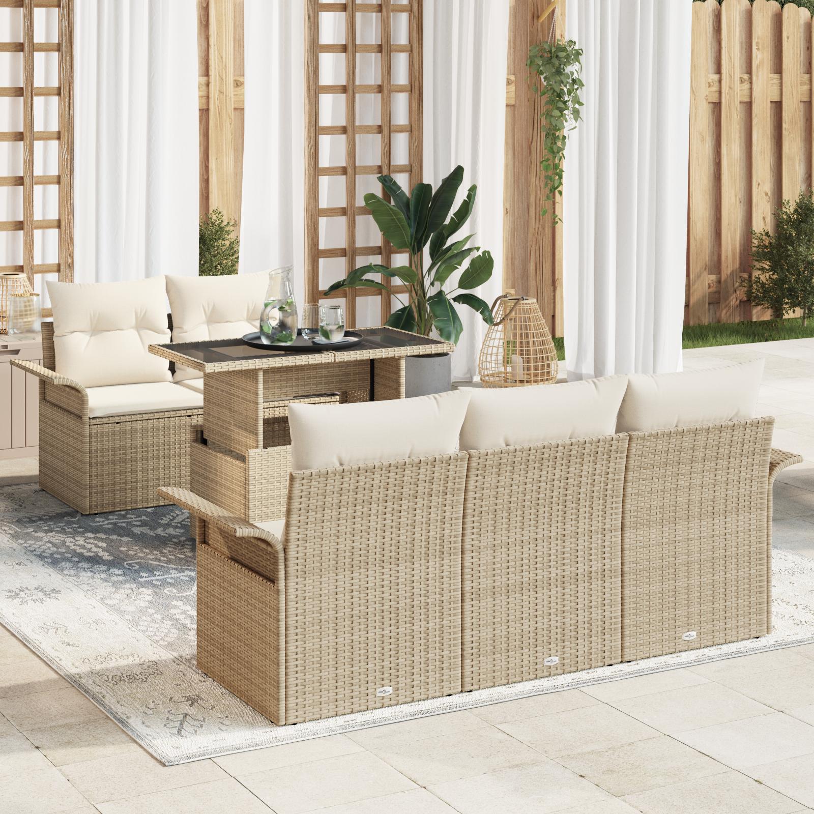 Havesofa SÃ¦t med pude med opbevaring 6 stk Beige Poly rattan