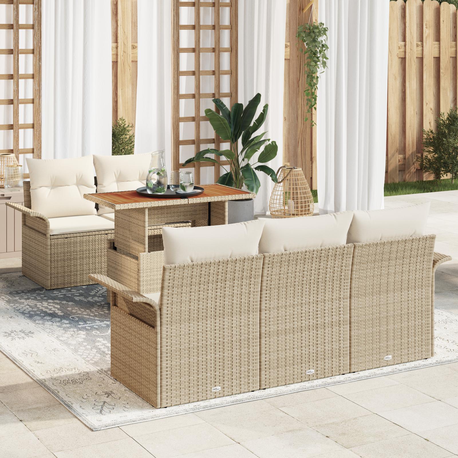 Havesofa Sæt med opbevaring 6 stk Beige Poly rattan