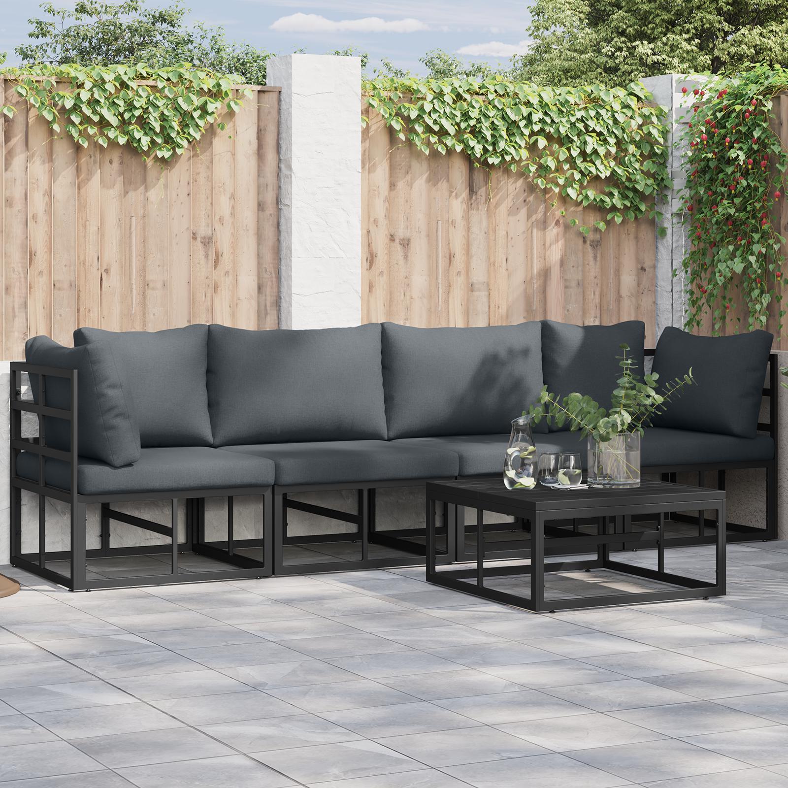 Havesofa SÃ¦t med pude 5 stk Sort Aluminium