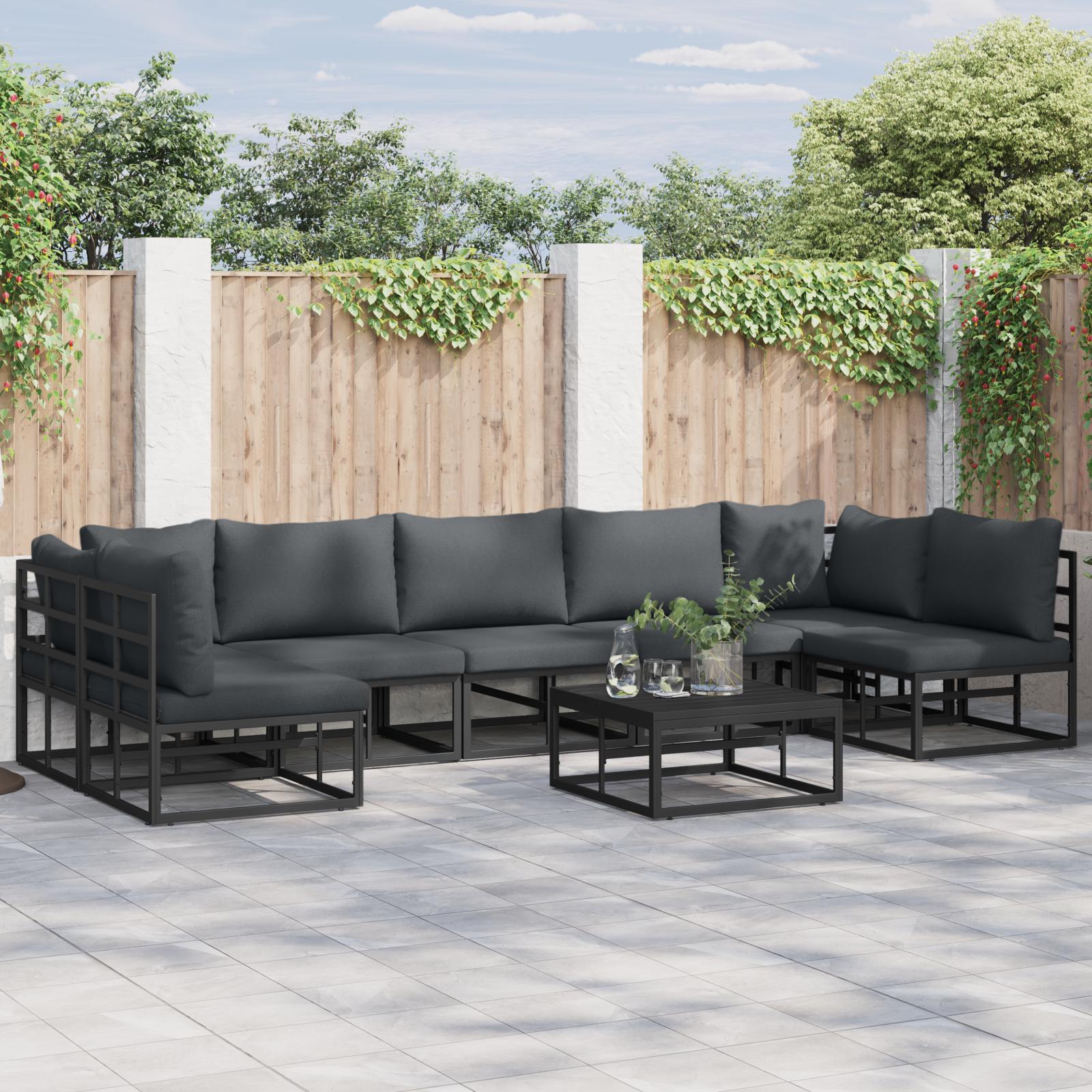 Havesofa SÃ¦t med pude 8 stk Sort Aluminium