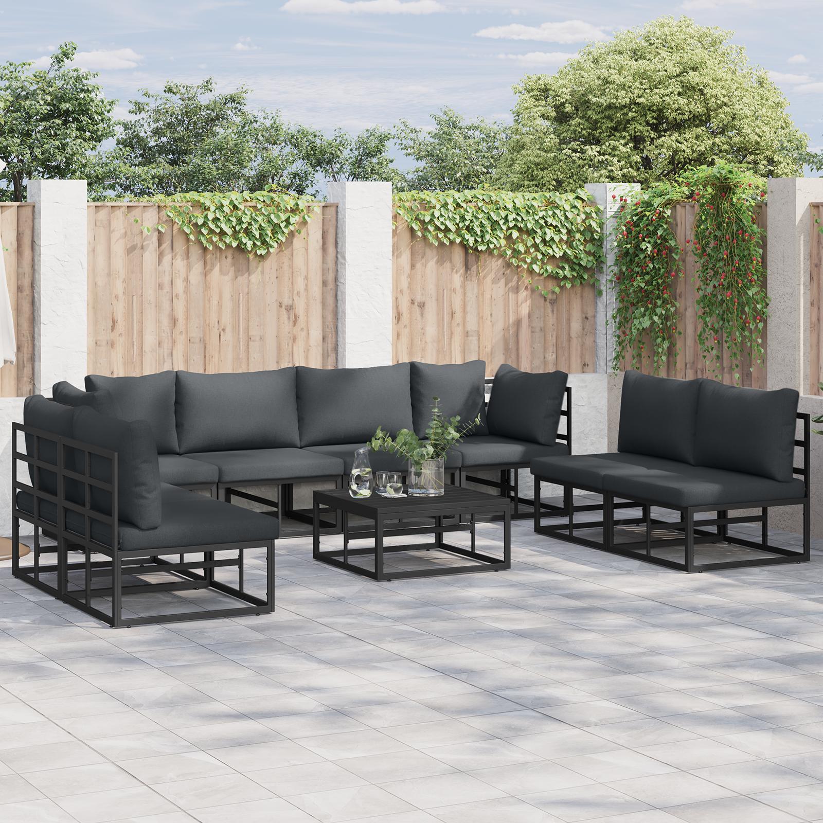 Havesofa SÃ¦t med pude 8 stk Sort Aluminium