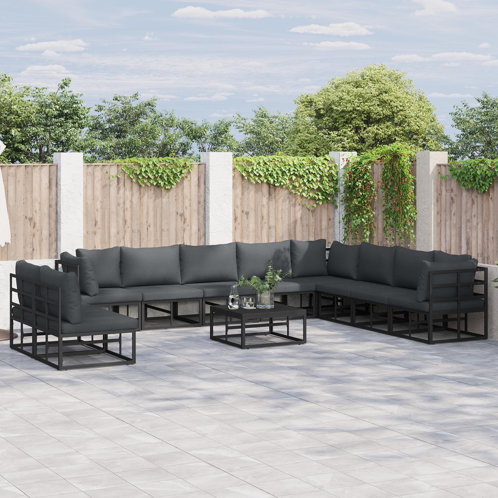 Havesofa SÃ¦t med pude 11 stk Sort Aluminium