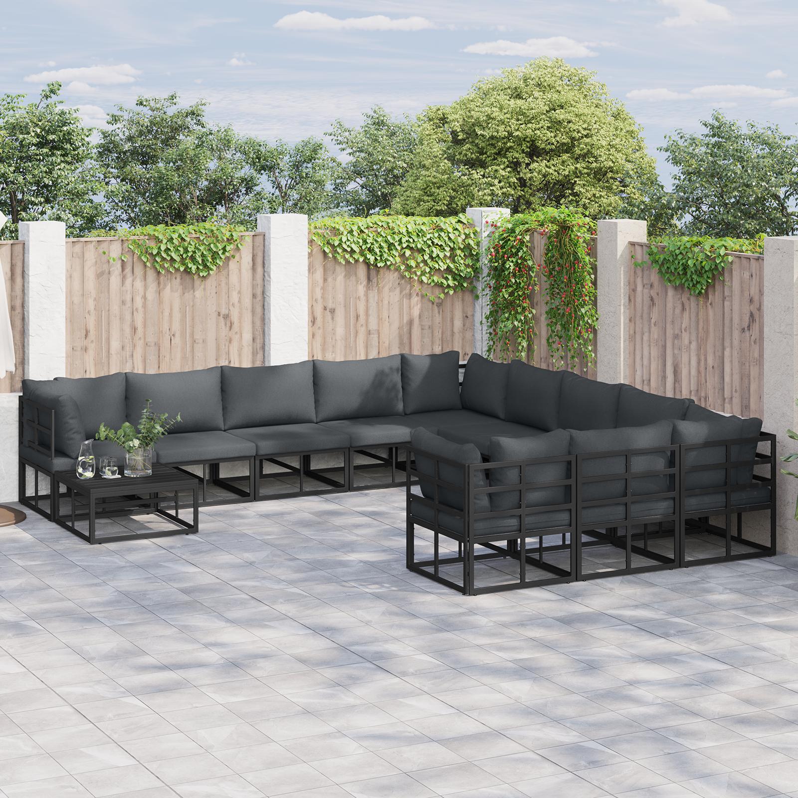 Havesofa SÃ¦t med pude 11 stk Sort Aluminium