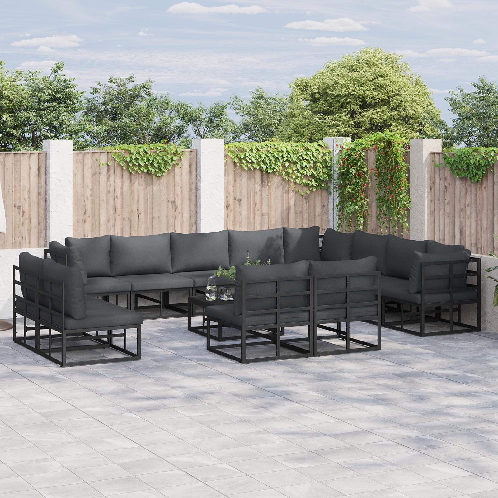 Havesofa sæt med puder, 12 dele - sort aluminium