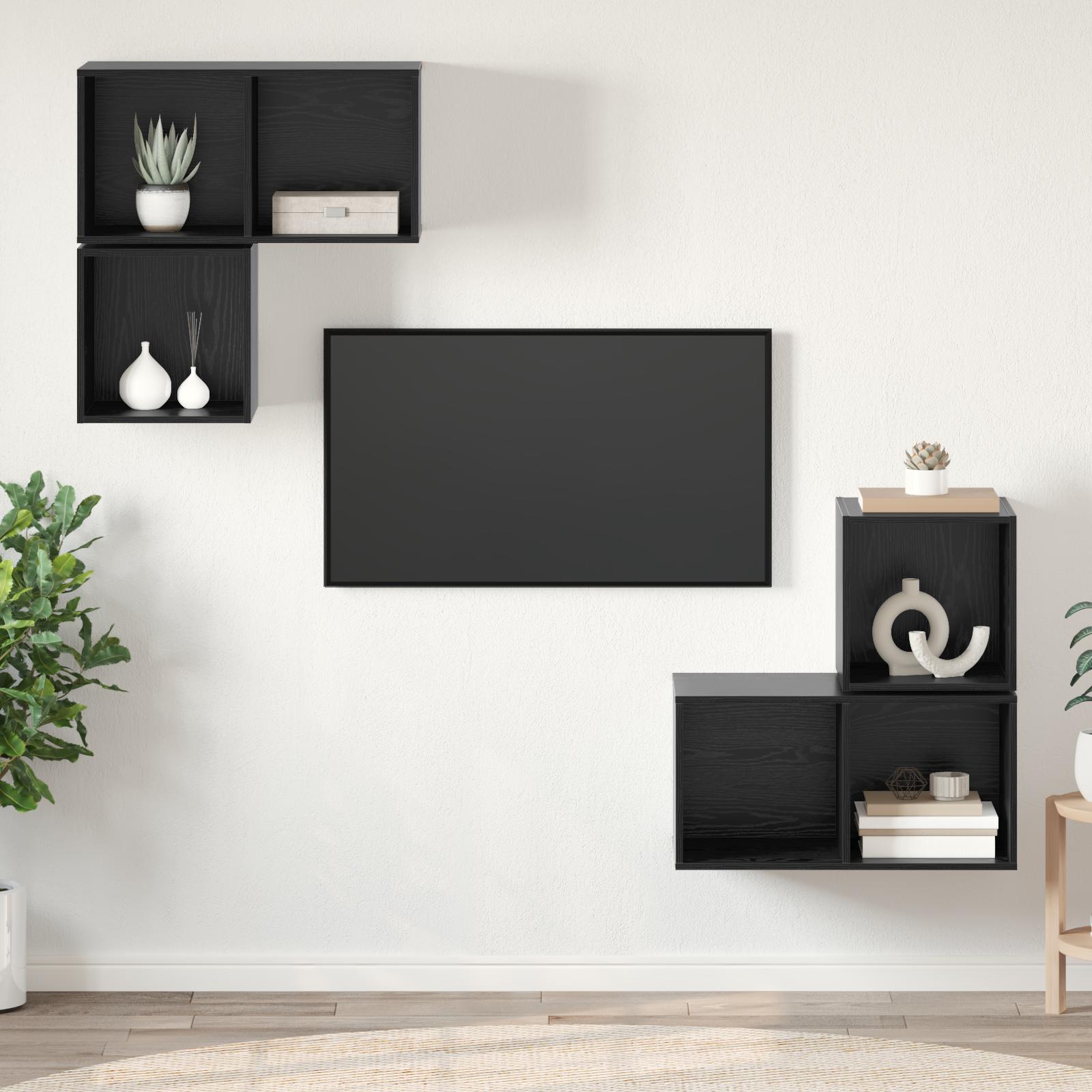 TV-møbelsæt 4 stk Sort eg 37 x 37 x 72 cm Konstrueret træ