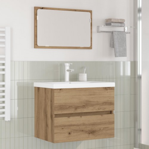 Badeværelsesmøbel sæt 3 stk Sort eg 60 x 38.5 x 45 cm