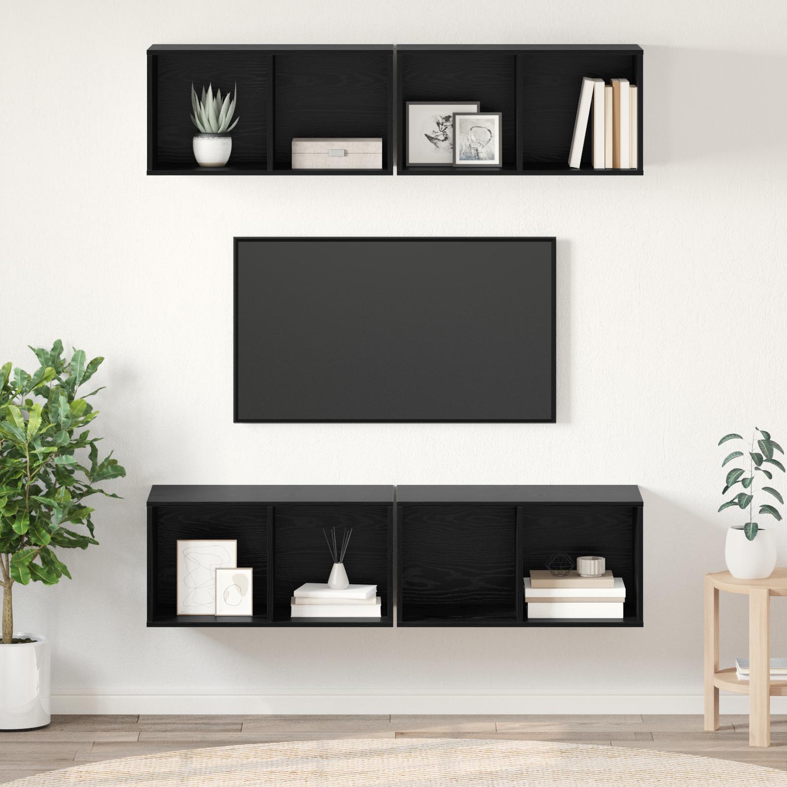 Væg TV Skab 4 stk Sort eg 37 x 37 x 72 cm Konstrueret træ