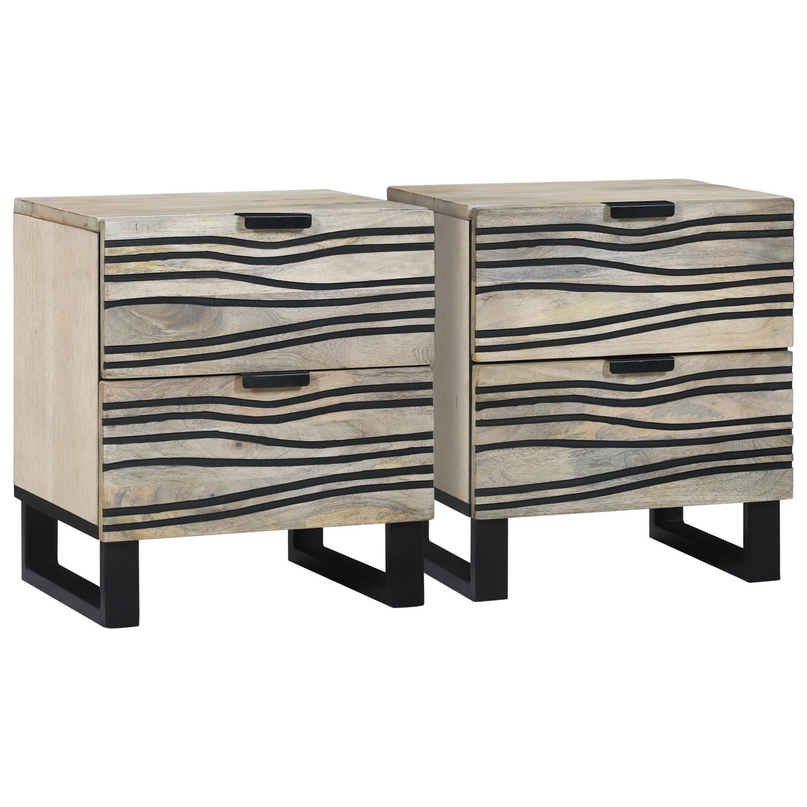 Natskab 2 stk Hvid og sort 40 x 33 x 46 cm Massivt mangotræ