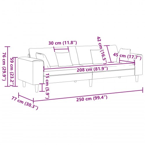 Fløjls Sofa med pude med pude Blå 208 cm Fløjl