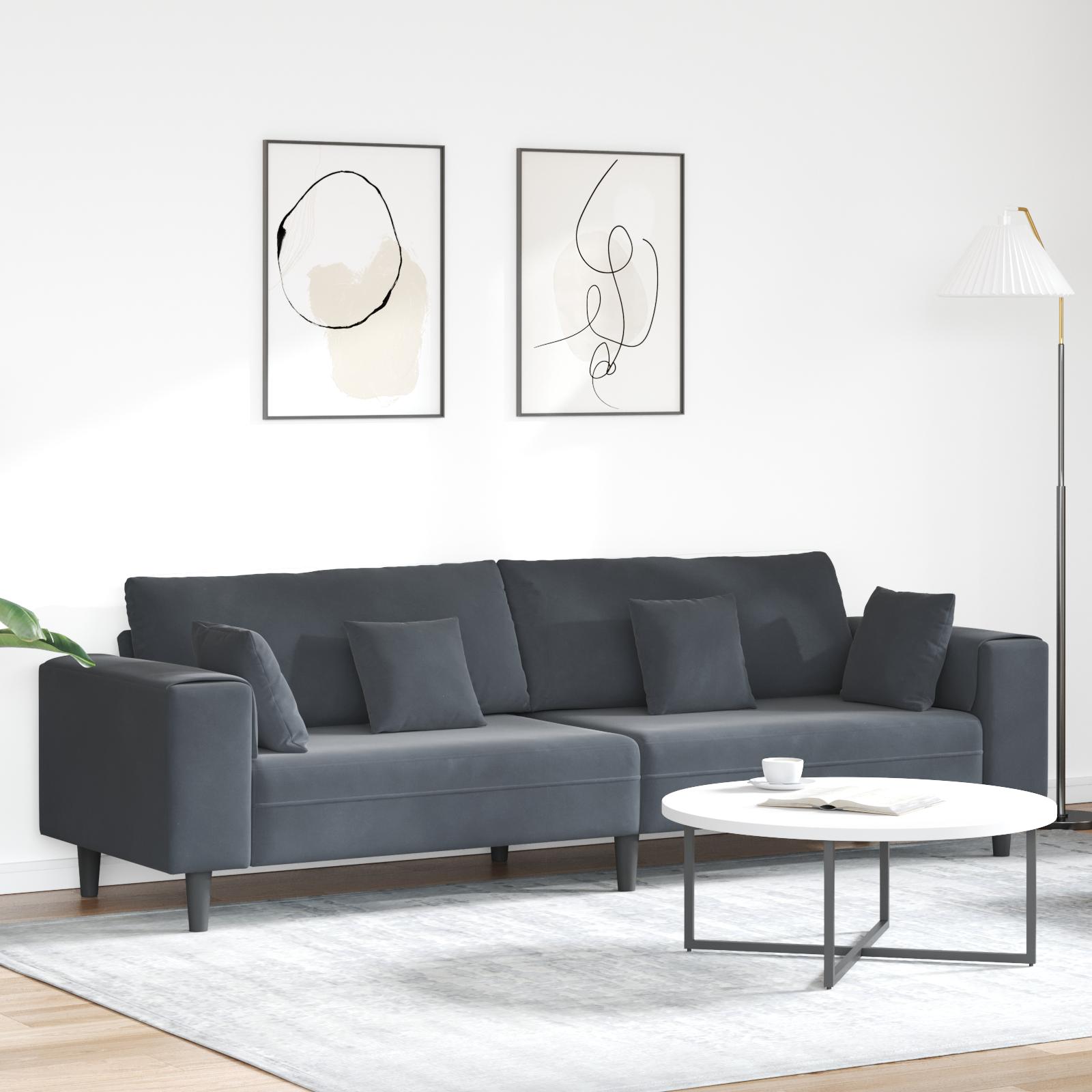 Fløjls Sofa med pude Mørkegrå 208 cm Fløjl