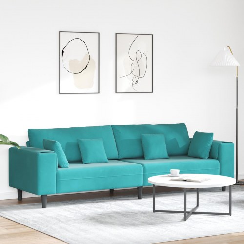 Fløjls Sofa med pude med pude Turkis 208 cm Fløjl