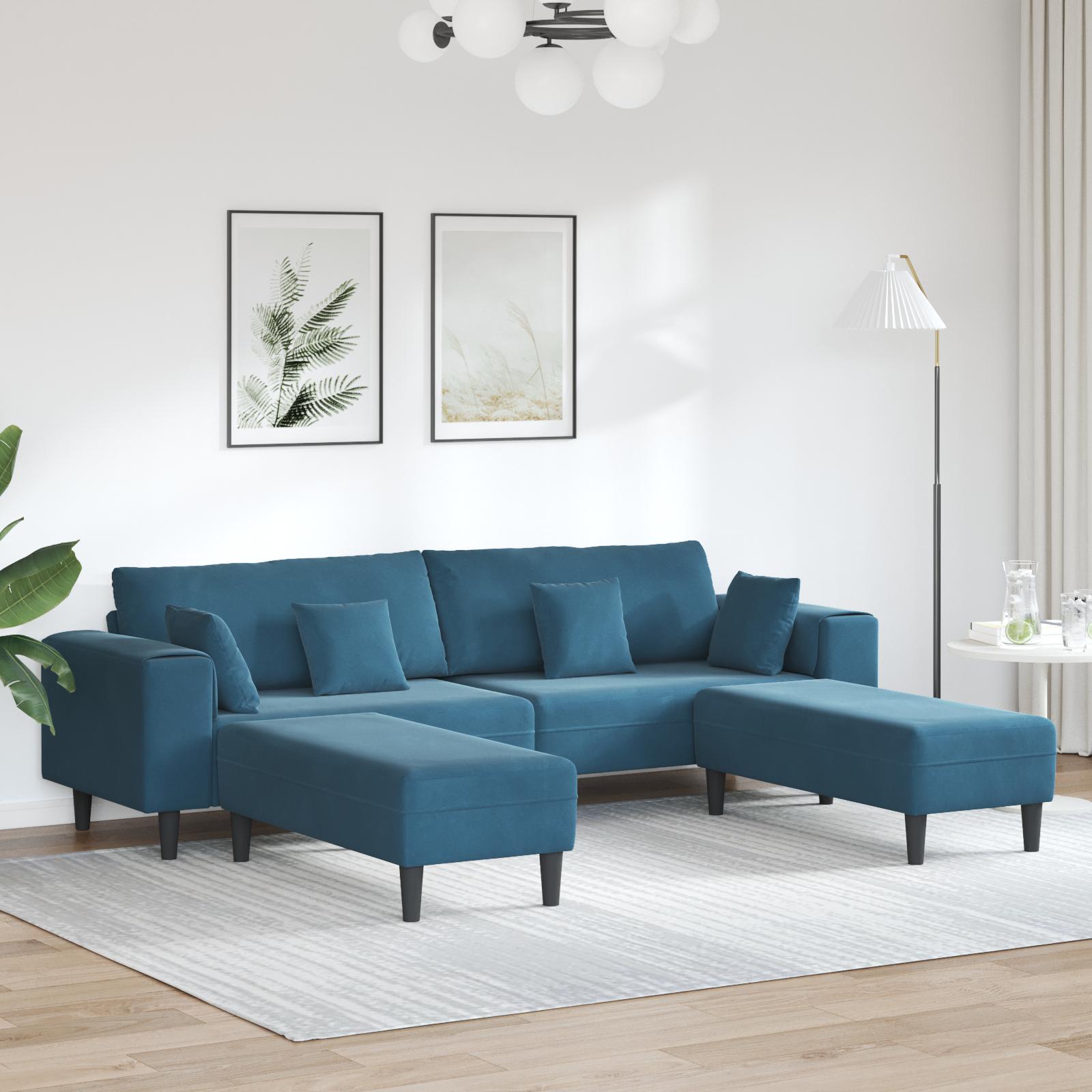 Fløjls Sofa med pude 3 stk Blå 208 cm Fløjl
