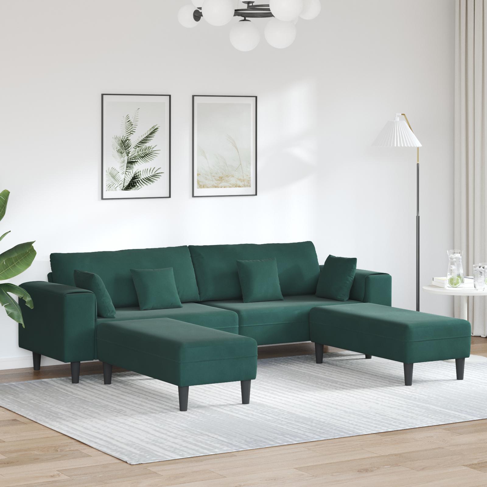 Fløjls Sofa med pude 3 stk Mørkegrøn 208 cm Fløjl